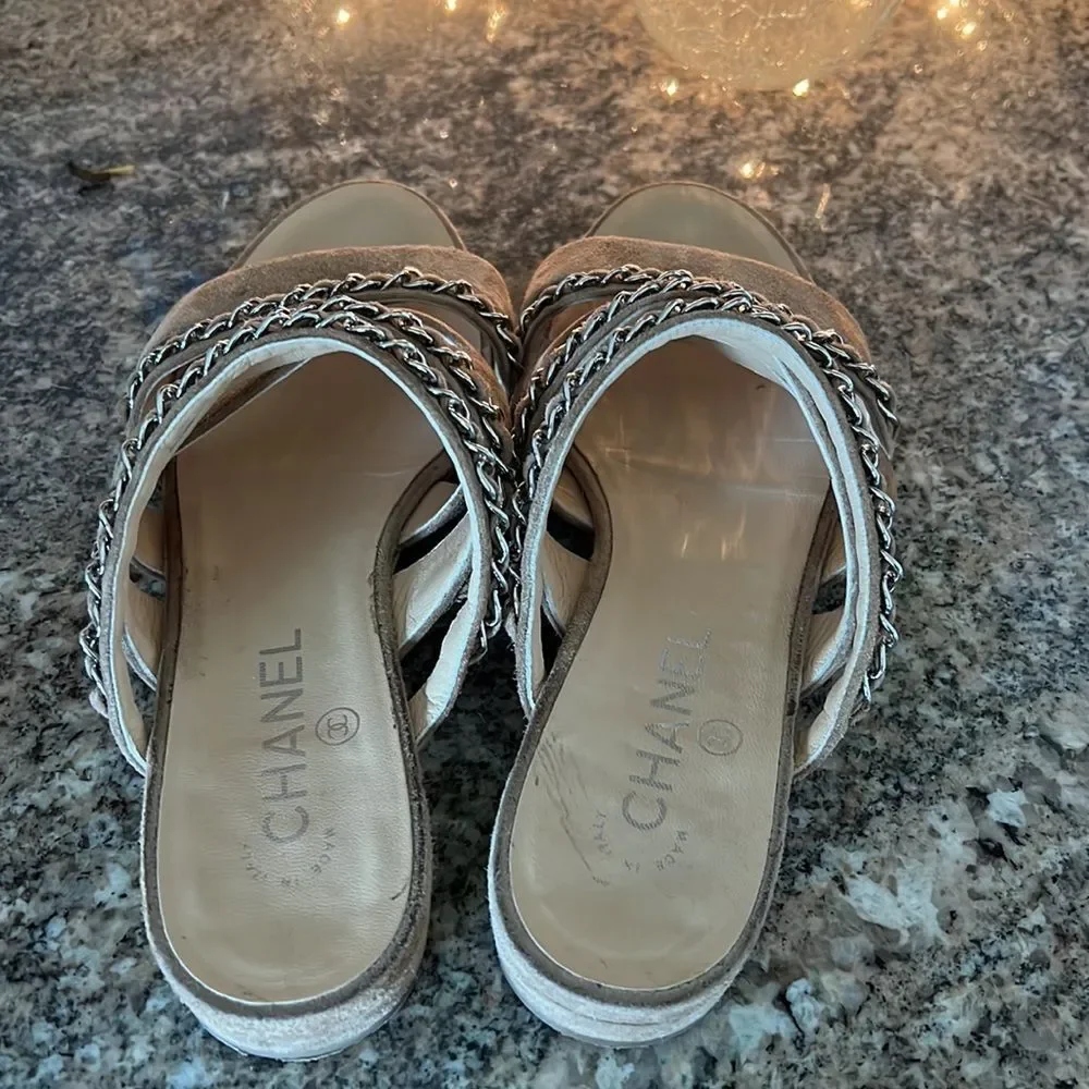 CHANEL tan suede